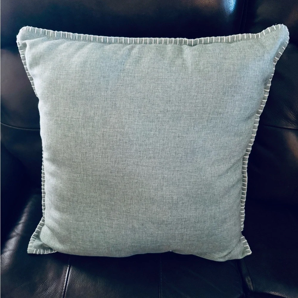 22 inch Pillow Cover textured linen look white stitching whipstitch